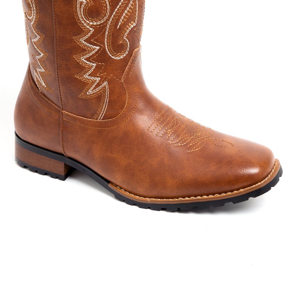 Brown Men's Cowboy Western Embroidered Square Toe Boots - Picture 5 of 7